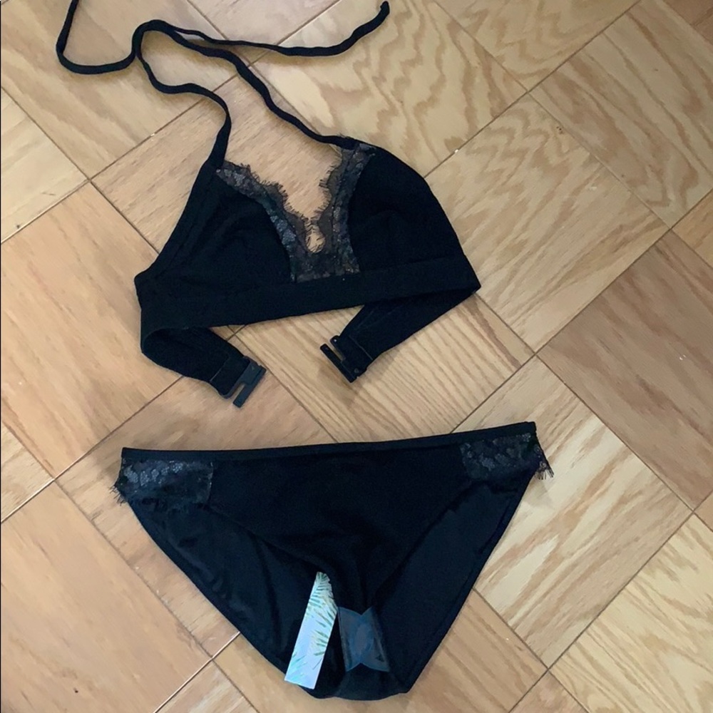 Black lace detail bathing suit